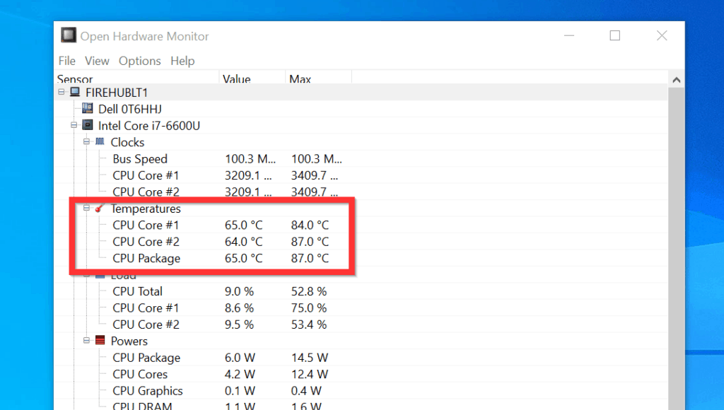 Xem nhiệt độ laptop bằng phần mềm HWMonitor